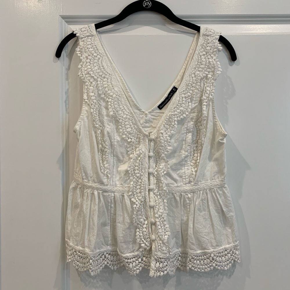 Abercrombie white lace broderie eyelet sleeveless tank blouse